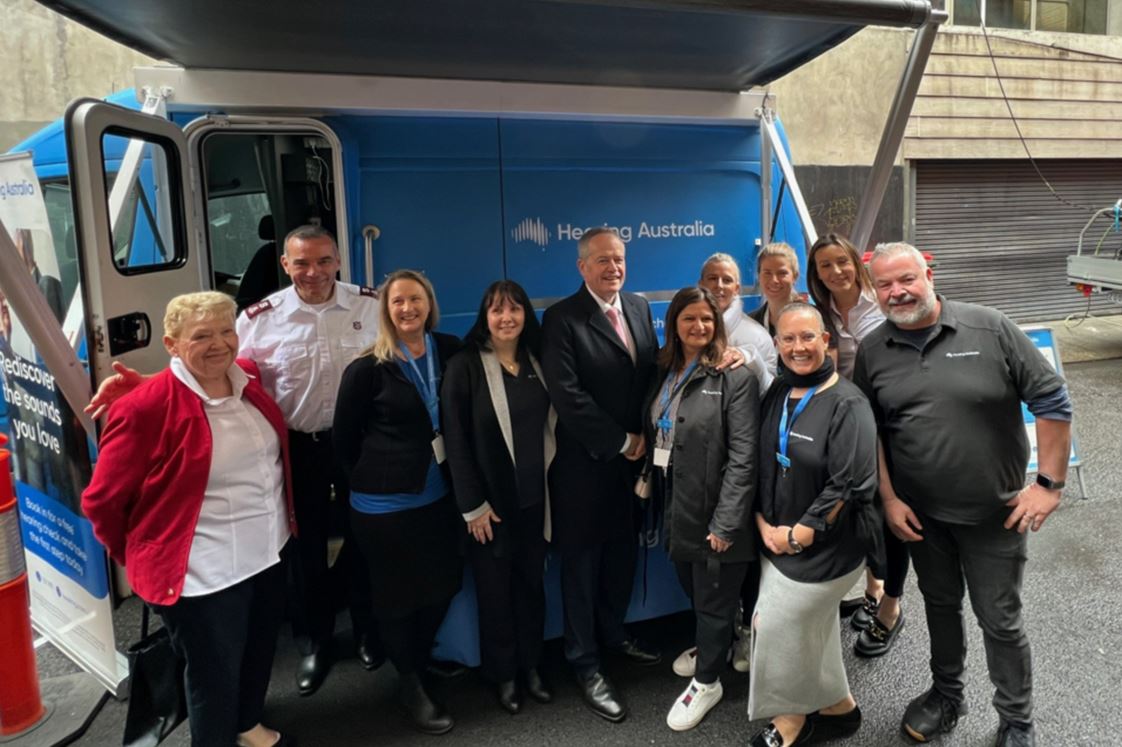 Hearing Australia team members collaborating with the Salvation Army to offer regular hearing services at the Magpie Nest Café in Melbourne