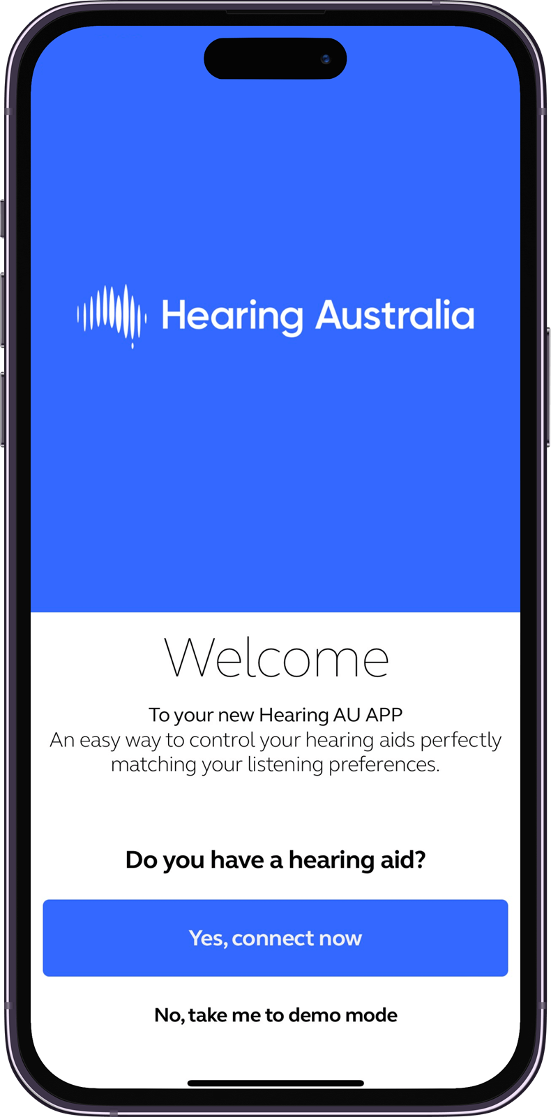 Hearing Australia app interface displayed on a mobile phone screen